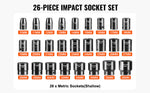 Amocart 1/2In 26Piece Impact Socket Set Impact Sockets Shallow Socket 6-Point Sockets 1/2 Inches Drive Socket Set Impact Metric