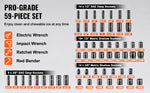Amocart 3/8" & 1/2" Drive Impact Socket Set 59 PCS Socket Set SAE 5/16" to 1-1/4" Metric 6-32mm 6 Point Cr-Mo Alloy Steel Set