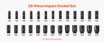 Amocart 26/65PCs US Plus Drive Impact Socket Set Deep Standard Socket Set SAE Metric 6 Point CR-V Cr-Mo Alloy Steel Auto Repair