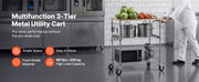 Charger l'image dans la visionneuse de galerie, SucceBuy Kitchen Utility Cart 3 Tier Adjustable Wire Storage Rack with Wood Tabletop and Handle Bar 661 lbs Steel Work Table
