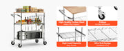 Charger l'image dans la visionneuse de galerie, SucceBuy Kitchen Utility Cart 3 Tier Adjustable Wire Storage Rack with Wood Tabletop and Handle Bar 661 lbs Steel Work Table
