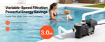 SucceBuy Variable Speed Pool Pump 1.5/2/3 HP AC 220-240V 115/132/145/190 GPM In/Above with Filter Basket Timer for Swimming Pool