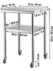 Charger l'image dans la visionneuse de galerie, Amocart 24 x 24 in Stainless Steel Kitchen Worktable shelves Commercial Work Bench Table with Caster Wheels for Home Kitchen
