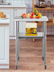 Charger l'image dans la visionneuse de galerie, Amocart 24 x 24 in Stainless Steel Kitchen Worktable shelves Commercial Work Bench Table with Caster Wheels for Home Kitchen
