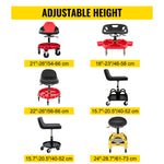 Amocart Rolling Garage Stool Car Detailing Stool Adjustable Height Mechanic Seat With Tool Tray Workshop Auto Repair Shop Stool