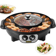 Charger l'image dans la visionneuse de galerie, Amocart 2in1 Electric BBQ Pan Grill Hot Pot Multifunction Home Portable Smokeless Nonstick Detachable Hot Pot Barbecue Plate
