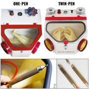 Charger l'image dans la visionneuse de galerie, Amocart Dental Lab Sandblaster Equipment 2 Pen+2 Tanks with LED Light Large View Window Foot Pedal Control for Removing Oxides
