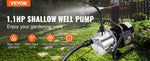 Amocart Shallow Well Pump 1.1 HP 115V 978GPH 131ft Height 69.6psi Max Pressure Portable Sprinkler Booster Jet Pumps Irrigation