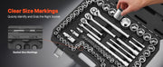 Charger l'image dans la visionneuse de galerie, Amocart Socket Set 86 Pieces 3/8 1/4 1/2in Drive Socket and Ratchet Set SAE Metric Mechanic Tool Kit with Ratchet Wrench
