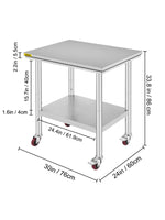 Amocart Stainless Steel Kitchen Worktable shelves Commercial Work Bench Table with Caster Wheels for Home Restaurant Storage