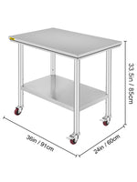 Amocart Stainless Steel Kitchen Worktable shelves Commercial Work Bench Table with Caster Wheels for Home Restaurant Storage