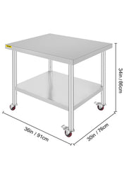 Bild in Galerie-Viewer laden, Amocart Stainless Steel Kitchen Worktable shelves Commercial Work Bench Table with Caster Wheels for Home Restaurant Storage
