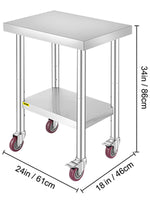 Amocart Stainless Steel Kitchen Worktable shelves Commercial Work Bench Table with Caster Wheels for Home Restaurant Storage