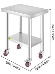 Charger l'image dans la visionneuse de galerie, Amocart Stainless Steel Kitchen Worktable shelves Commercial Work Bench Table with Caster Wheels for Home Restaurant Storage
