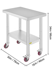 Charger l'image dans la visionneuse de galerie, Amocart Stainless Steel Kitchen Worktable shelves Commercial Work Bench Table with Caster Wheels for Home Restaurant Storage
