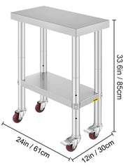 Charger l'image dans la visionneuse de galerie, Amocart Stainless Steel Kitchen Worktable shelves Commercial Work Bench Table with Caster Wheels for Home Restaurant Storage
