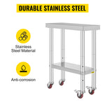 Amocart Stainless Steel Kitchen Worktable shelves Commercial Work Bench Table with Caster Wheels for Home Restaurant Storage