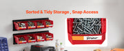Charger l'image dans la visionneuse de galerie, Amocart Wall Mounted Storage Bins 12 Plastic Bins &amp; 3 Metal Rails Hanging Stackable Garage Workshop Nails Tools Organizer Box
