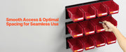 Charger l'image dans la visionneuse de galerie, Amocart Wall Mounted Storage Bins 12 Plastic Bins &amp; 3 Metal Rails Hanging Stackable Garage Workshop Nails Tools Organizer Box
