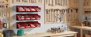 Charger l'image dans la visionneuse de galerie, Amocart Wall Mounted Storage Bins 12 Plastic Bins &amp; 3 Metal Rails Hanging Stackable Garage Workshop Nails Tools Organizer Box

