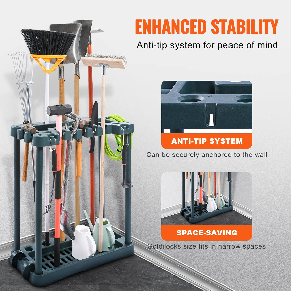 SucceBuy 10Slots Yard Garden Tool Organizer Long-Handled Tool/Rake/Broom Tower Storage Rack Stand Holder for Garage Organization - AMOCARTSucceBuy 10Slots Yard Garden Tool Organizer Long-Handled Tool/Rake/Broom Tower Storage Rack Stand Holder for Garage Organization