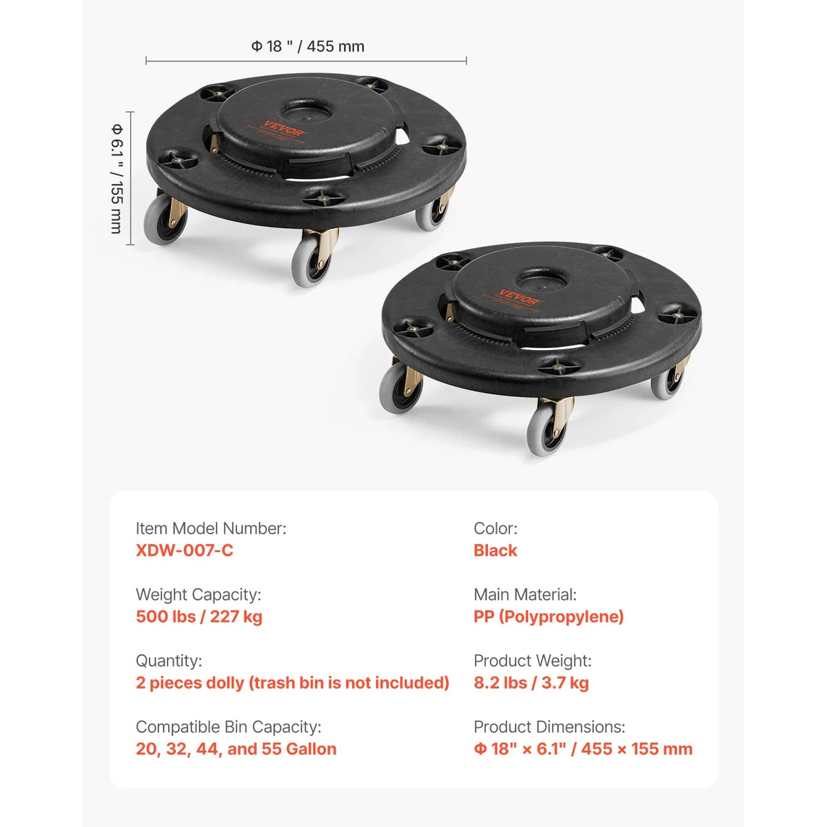 SucceBuy 1/2 Packs Trash Can Dolly Round Roller Base with 4 Lockable Wheels Rolling Barrel Cart Fit 20/32/44/55 Gal Containers - AMOCARTSucceBuy 1/2 Packs Trash Can Dolly Round Roller Base with 4 Lockable Wheels Rolling Barrel Cart Fit 20/32/44/55 Gal Containers