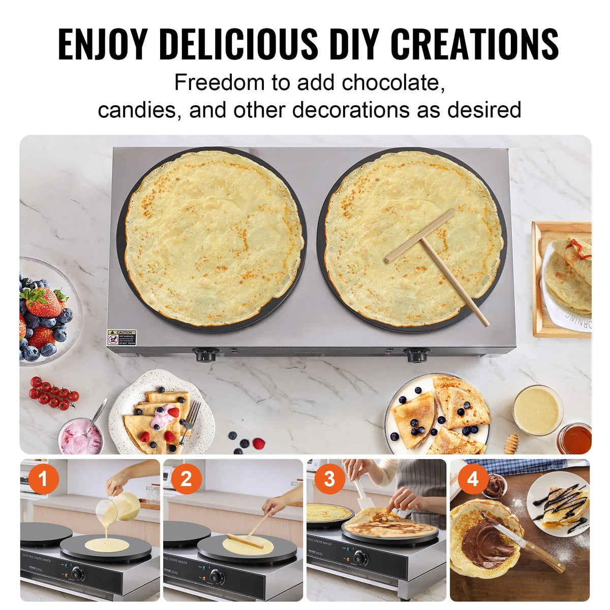 SucceBuy 16inch Electric Crepe Maker Double Head Commercial Crepe Machine 3400W Flat Plate Crepe Griddle Nonstick Pancake Stove - AMOCARTSucceBuy 16inch Electric Crepe Maker Double Head Commercial Crepe Machine 3400W Flat Plate Crepe Griddle Nonstick Pancake Stove