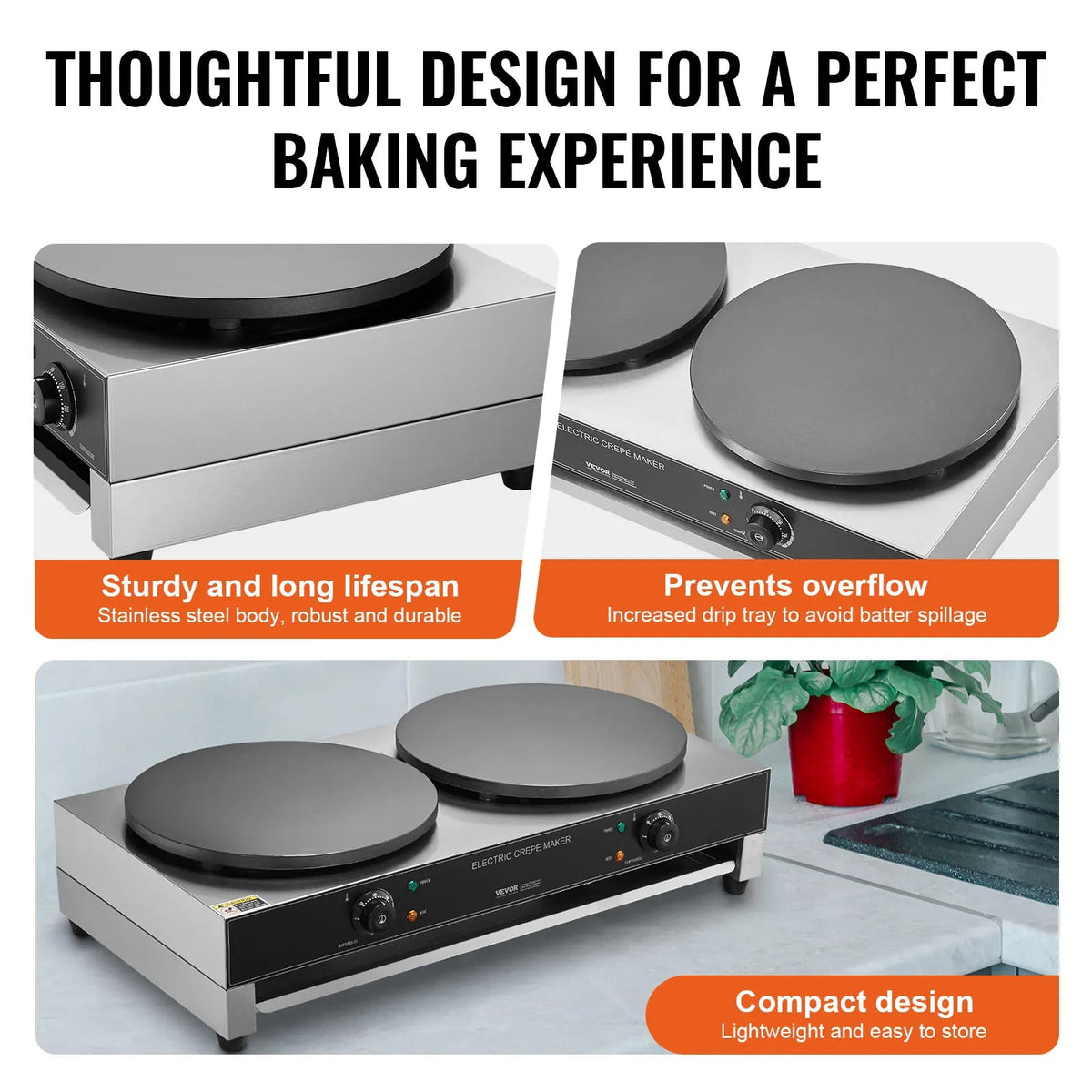 SucceBuy 16inch Electric Crepe Maker Double Head Commercial Crepe Machine 3400W Flat Plate Crepe Griddle Nonstick Pancake Stove - AMOCARTSucceBuy 16inch Electric Crepe Maker Double Head Commercial Crepe Machine 3400W Flat Plate Crepe Griddle Nonstick Pancake Stove