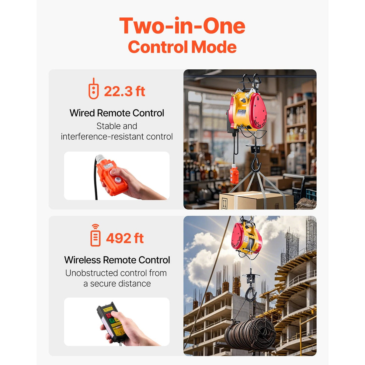 SucceBuy 2-in-1 Electric Hoist 1100 lbs 1800W Wired/Wireless Portable Power Winch 98 ft Lifting Height for Garage Factory Towing - AMOCARTSucceBuy 2-in-1 Electric Hoist 1100 lbs 1800W Wired/Wireless Portable Power Winch 98 ft Lifting Height for Garage Factory Towing
