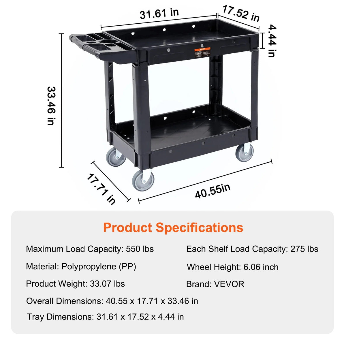 SucceBuy 2/3 Shelf Utility Service Cart Dolly with 360° Swivel Wheels Ergonomic Storage Handle for Warehouse/Garage/Cleaning - AMOCARTSucceBuy 2/3 Shelf Utility Service Cart Dolly with 360° Swivel Wheels Ergonomic Storage Handle for Warehouse/Garage/Cleaning