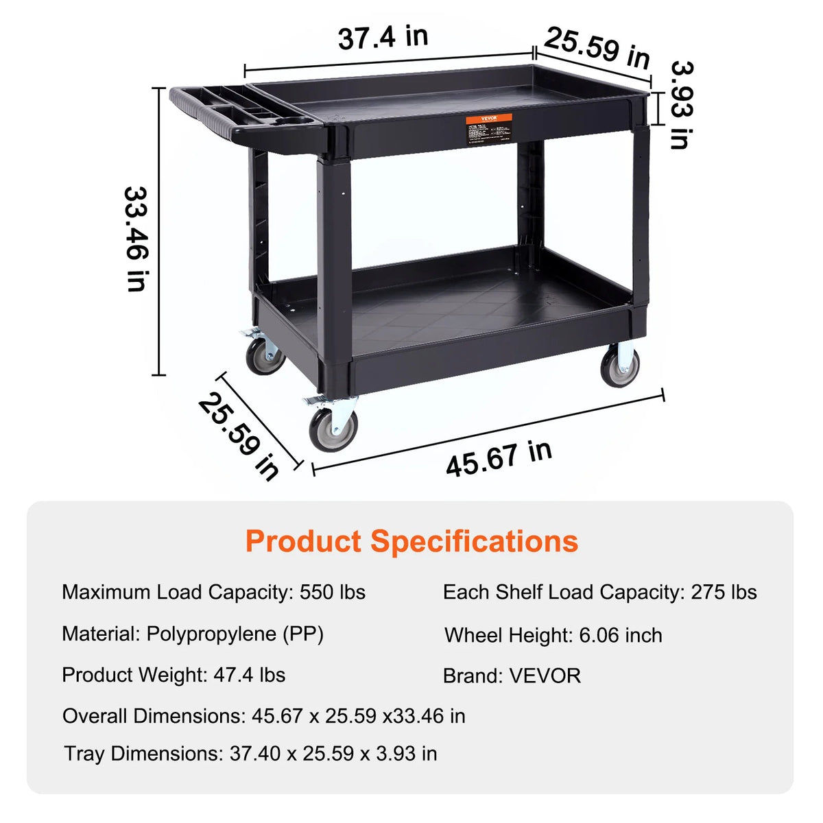 SucceBuy 2/3 Shelf Utility Service Cart Dolly with 360° Swivel Wheels Ergonomic Storage Handle for Warehouse/Garage/Cleaning - AMOCARTSucceBuy 2/3 Shelf Utility Service Cart Dolly with 360° Swivel Wheels Ergonomic Storage Handle for Warehouse/Garage/Cleaning