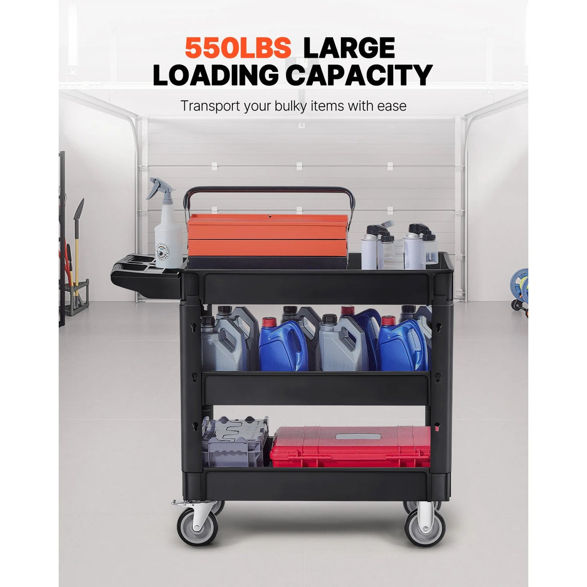 SucceBuy 2/3 Shelf Utility Service Cart Dolly with 360° Swivel Wheels Ergonomic Storage Handle for Warehouse/Garage/Cleaning - AMOCARTSucceBuy 2/3 Shelf Utility Service Cart Dolly with 360° Swivel Wheels Ergonomic Storage Handle for Warehouse/Garage/Cleaning