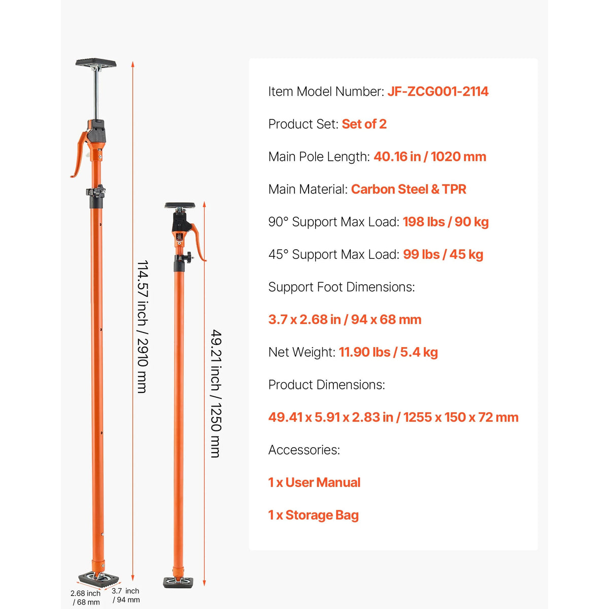 SucceBuy 2/4 Pack Cabinet Jack Support Pole 49-114in Steel Telescopic Support Rod Adjustable 3rd System for Lifting Drywall - AMOCARTSucceBuy 2/4 Pack Cabinet Jack Support Pole 49-114in Steel Telescopic Support Rod Adjustable 3rd System for Lifting Drywall