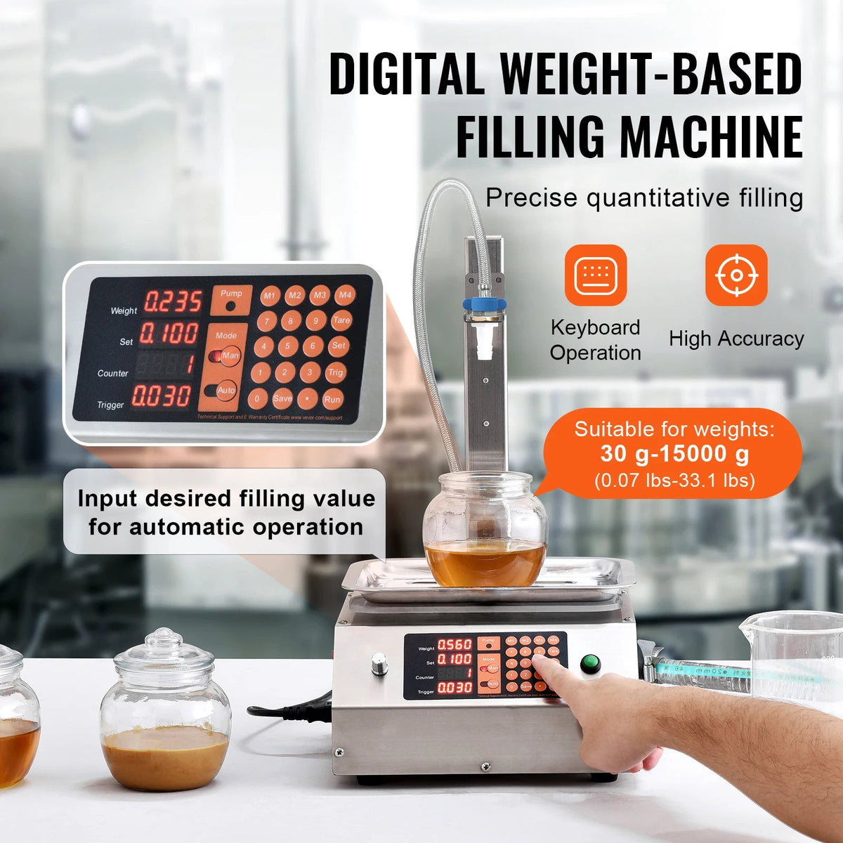 SucceBuy 30-15000g Liquid Filling Machine Automatic Bottle Water Filler with Diaphragm Pump Digital Control for Wine Beverage - AMOCARTSucceBuy 30-15000g Liquid Filling Machine Automatic Bottle Water Filler with Diaphragm Pump Digital Control for Wine Beverage