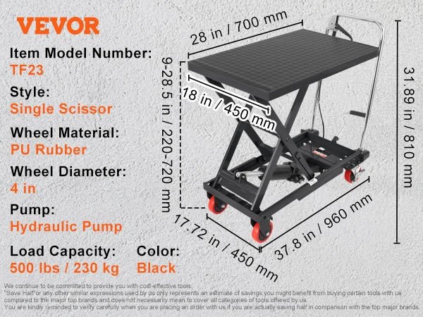 SucceBuy 330/500lbs Hydraulic Lift Table Cart Manual Single Scissor Platform with 4 Wheels and Non-slip Pad - AMOCARTSucceBuy 330/500lbs Hydraulic Lift Table Cart Manual Single Scissor Platform with 4 Wheels and Non-slip Pad