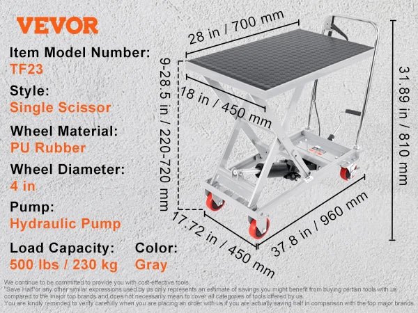 SucceBuy 330/500lbs Hydraulic Lift Table Cart Manual Single Scissor Platform with 4 Wheels and Non-slip Pad - AMOCARTSucceBuy 330/500lbs Hydraulic Lift Table Cart Manual Single Scissor Platform with 4 Wheels and Non-slip Pad