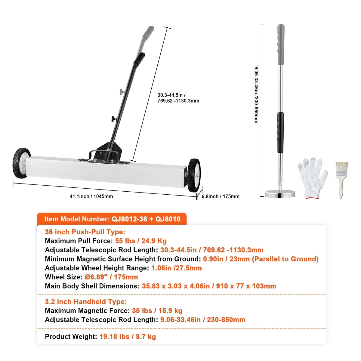 SucceBuy 36-Inch Magnetic Sweeper with Wheels 55 lbs Capacity Telescoping Magnetic Pickup Tool Adjustable for Workshop Garage - AMOCARTSucceBuy 36-Inch Magnetic Sweeper with Wheels 55 lbs Capacity Telescoping Magnetic Pickup Tool Adjustable for Workshop Garage