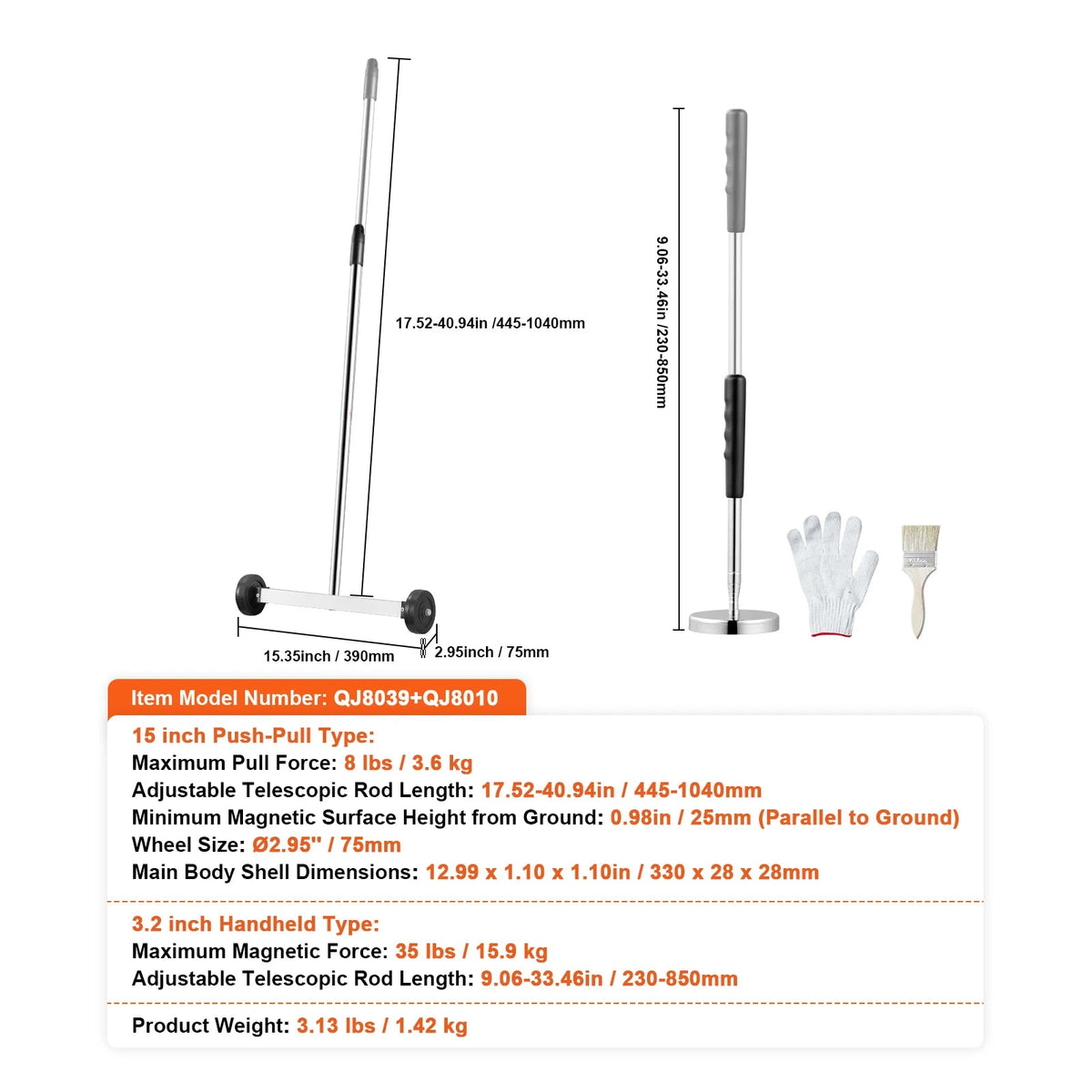 SucceBuy 36-Inch Magnetic Sweeper with Wheels 55 lbs Capacity Telescoping Magnetic Pickup Tool Adjustable for Workshop Garage - AMOCARTSucceBuy 36-Inch Magnetic Sweeper with Wheels 55 lbs Capacity Telescoping Magnetic Pickup Tool Adjustable for Workshop Garage