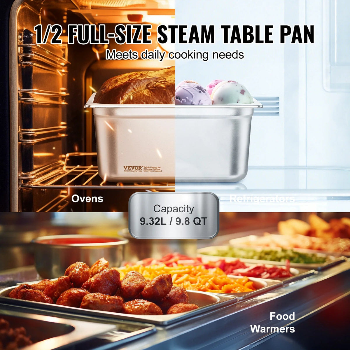 SucceBuy 4" 6" Deep Steam Table Pan 1/2 Size Hotel Pans for chafing 201 Stainless Steel Food Container for Party BBQ Baking - AMOCARTSucceBuy 4" 6" Deep Steam Table Pan 1/2 Size Hotel Pans for chafing 201 Stainless Steel Food Container for Party BBQ Baking
