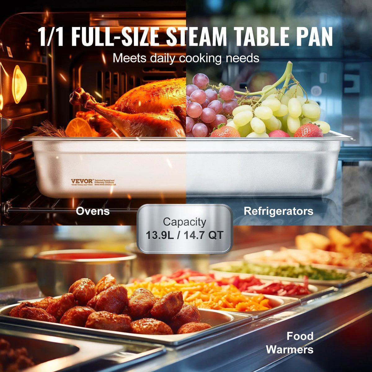SucceBuy 4Pack Hotel Pans Full Size Anti-Jam Steam Pan with Lid Stainless Steel Steam Table Pan 4-Inch Deep Commercial Table Pan - AMOCARTSucceBuy 4Pack Hotel Pans Full Size Anti-Jam Steam Pan with Lid Stainless Steel Steam Table Pan 4-Inch Deep Commercial Table Pan