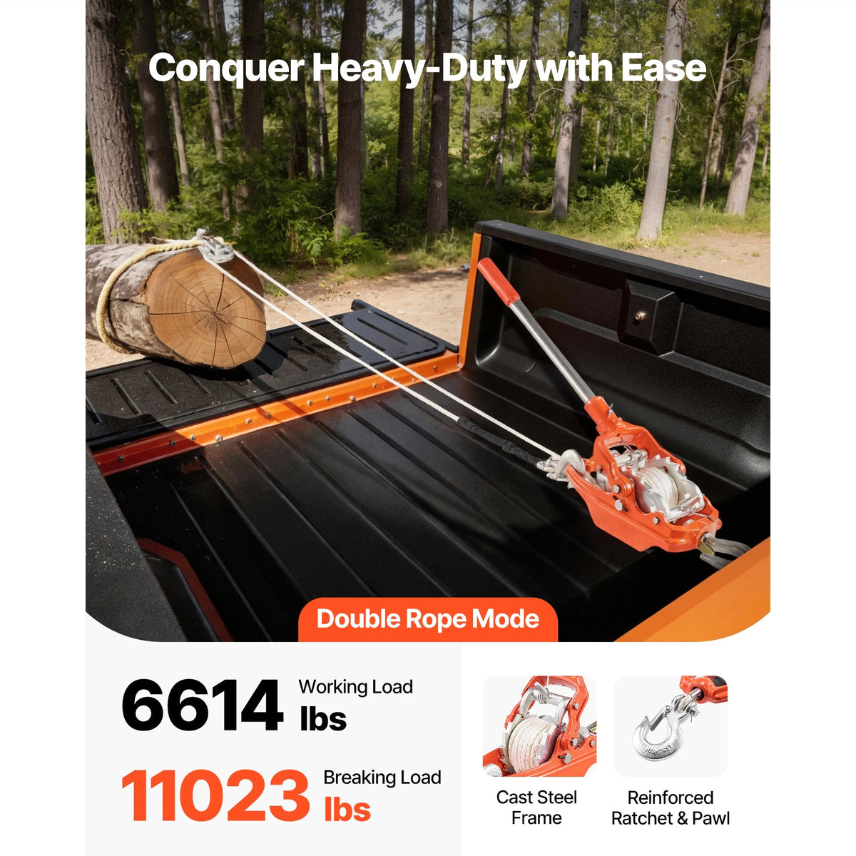 SucceBuy 6614lbs Rope Puller Ratchet Power Puller Tool with 35ft of 0.3 in Diameter Rope & 2 Hooks for Tree Felling Moving Boats - AMOCARTSucceBuy 6614lbs Rope Puller Ratchet Power Puller Tool with 35ft of 0.3 in Diameter Rope & 2 Hooks for Tree Felling Moving Boats