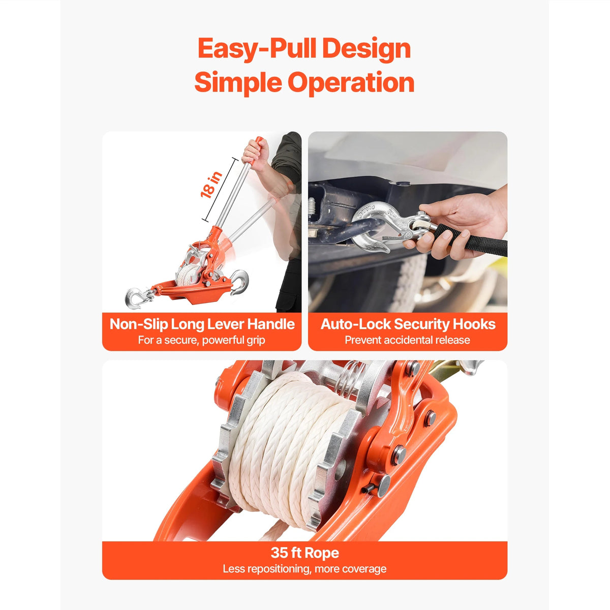 SucceBuy 6614lbs Rope Puller Ratchet Power Puller Tool with 35ft of 0.3 in Diameter Rope & 2 Hooks for Tree Felling Moving Boats - AMOCARTSucceBuy 6614lbs Rope Puller Ratchet Power Puller Tool with 35ft of 0.3 in Diameter Rope & 2 Hooks for Tree Felling Moving Boats