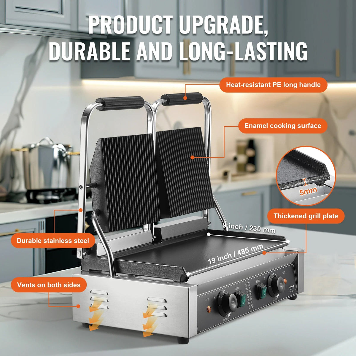 SucceBuy Commercial Panini Grill 3600W Electric Sandwich Panini Maker with Temp Control And 19"x9" for Hamburger Steak Bacon - AMOCARTSucceBuy Commercial Panini Grill 3600W Electric Sandwich Panini Maker with Temp Control And 19"x9" for Hamburger Steak Bacon