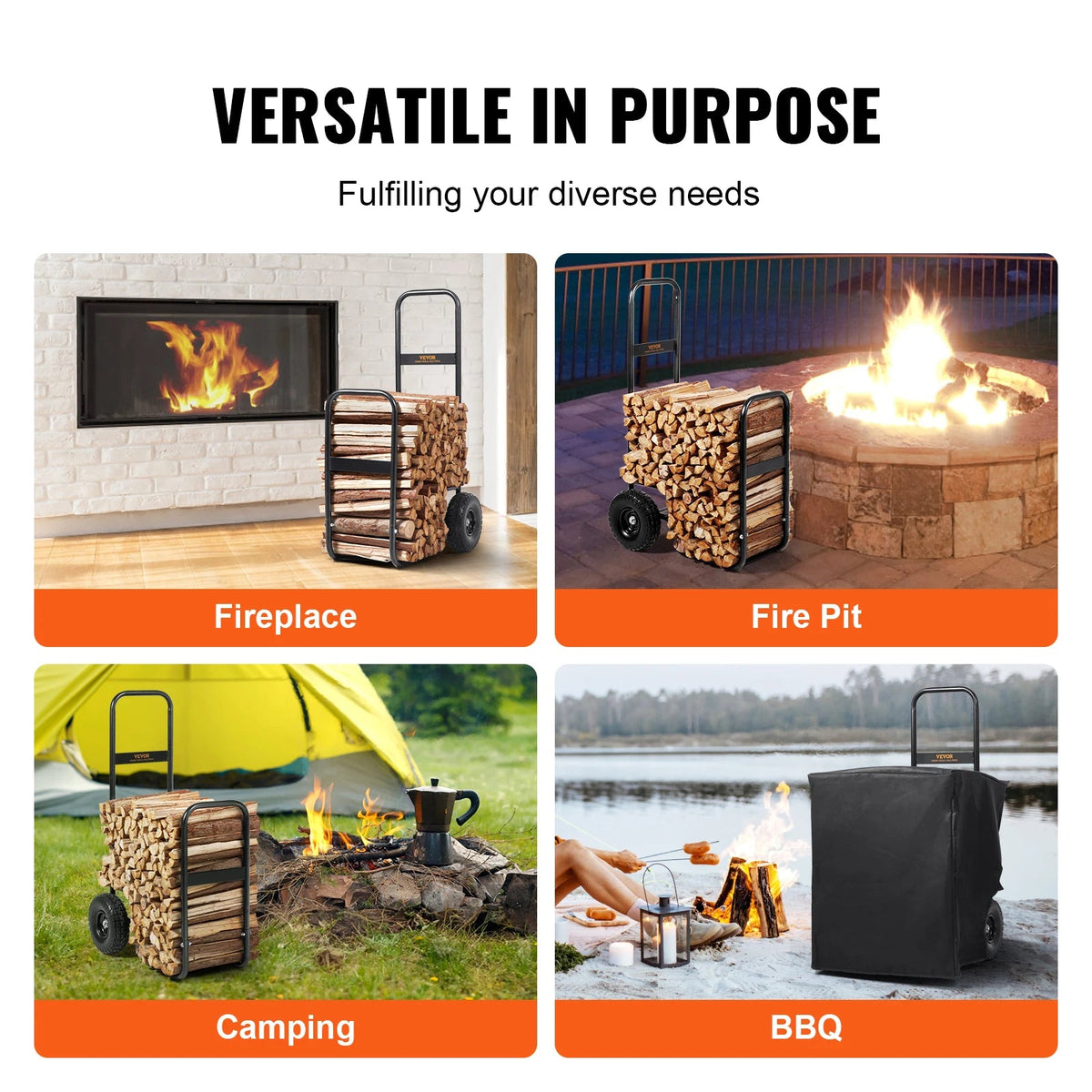 SucceBuy Firewood Log Cart Outdoor and Indoor Wood Rack Storage Mover with Wheels Heavy Duty Steel for Fireplace Fire Pit Black - AMOCARTSucceBuy Firewood Log Cart Outdoor and Indoor Wood Rack Storage Mover with Wheels Heavy Duty Steel for Fireplace Fire Pit Black