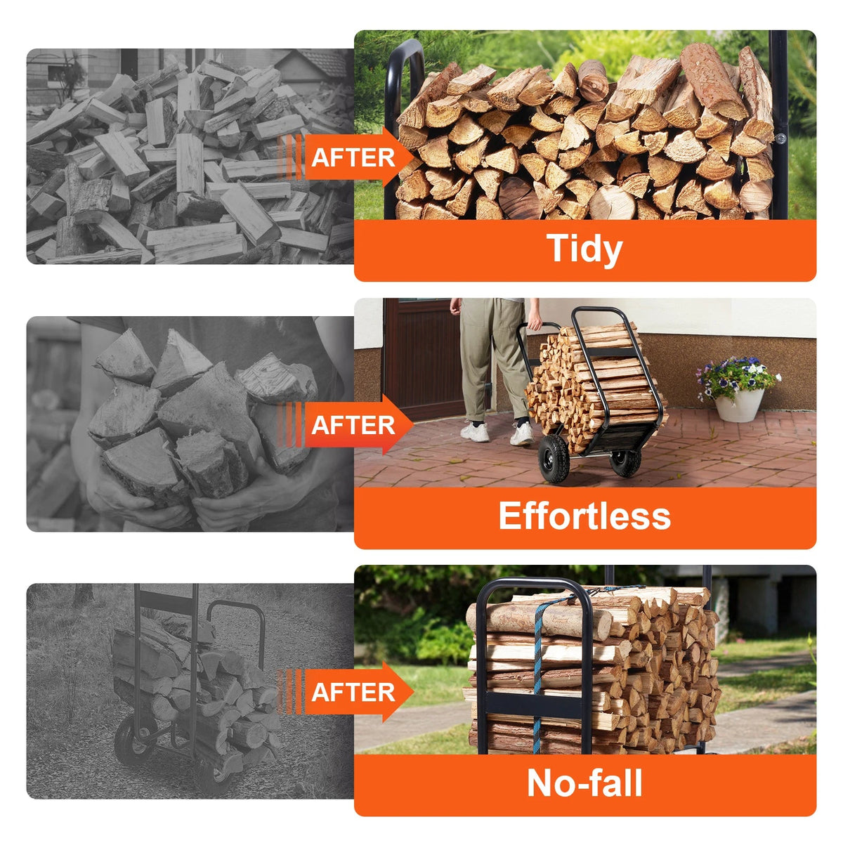 SucceBuy Firewood Log Cart Outdoor and Indoor Wood Rack Storage Mover with Wheels Heavy Duty Steel for Fireplace Fire Pit Black - AMOCARTSucceBuy Firewood Log Cart Outdoor and Indoor Wood Rack Storage Mover with Wheels Heavy Duty Steel for Fireplace Fire Pit Black