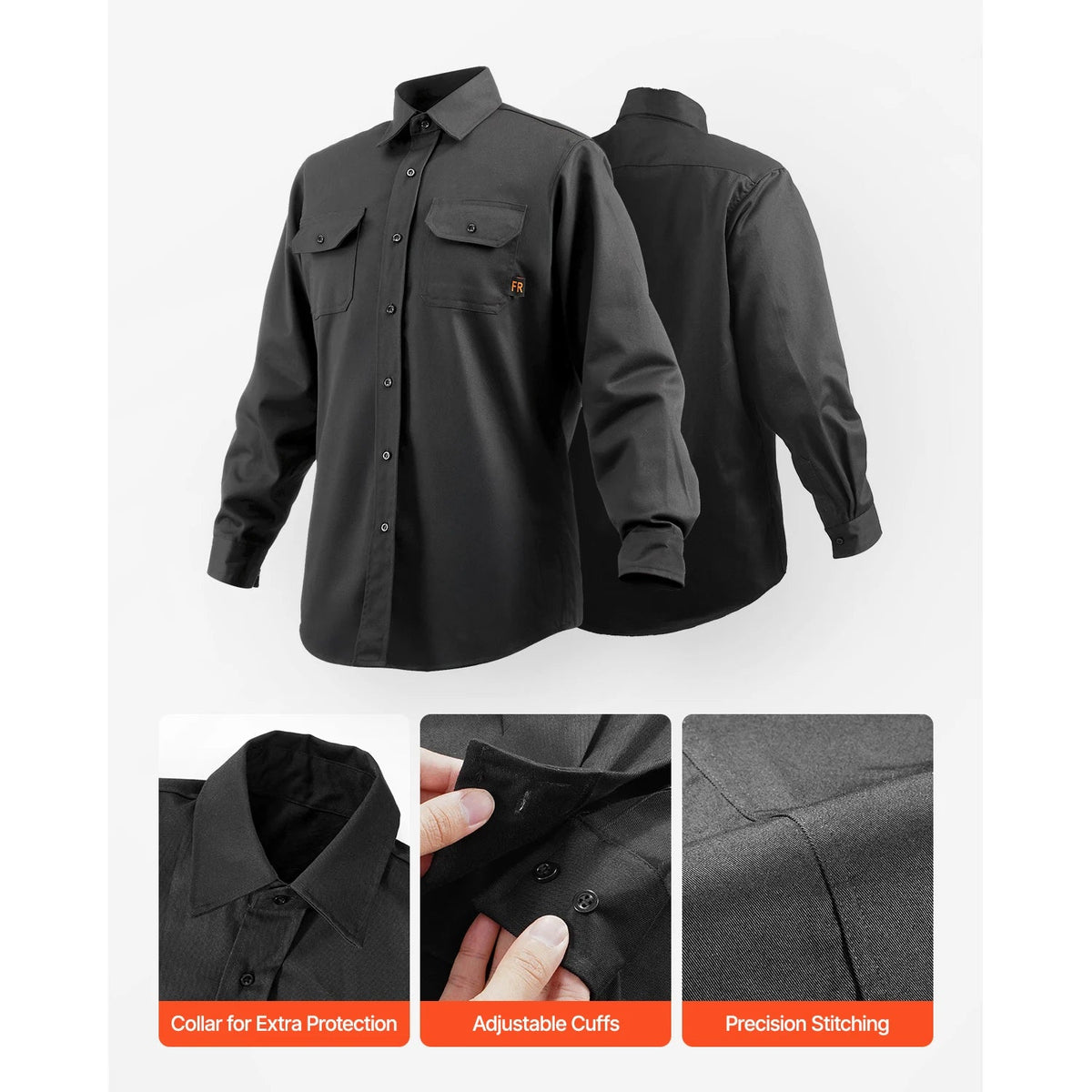 SucceBuy Flame Resistant Welding Jacket 7oz. FR Shirts for Men Machine Washable Cotton Heat-Resistant Welding Shirt - XL Size - AMOCARTSucceBuy Flame Resistant Welding Jacket 7oz. FR Shirts for Men Machine Washable Cotton Heat-Resistant Welding Shirt - XL Size