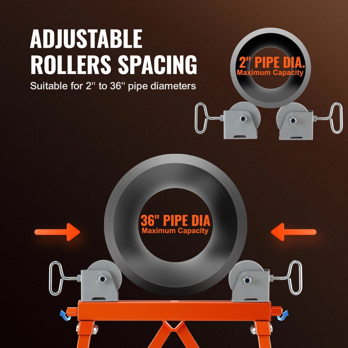 SucceBuy Pipe Stand with Roller Head Heavy Duty 2500LBS Load Capacity Suitable for 2-36 inches Pipe 45# Steel Roller for Welding - AMOCARTSucceBuy Pipe Stand with Roller Head Heavy Duty 2500LBS Load Capacity Suitable for 2-36 inches Pipe 45# Steel Roller for Welding