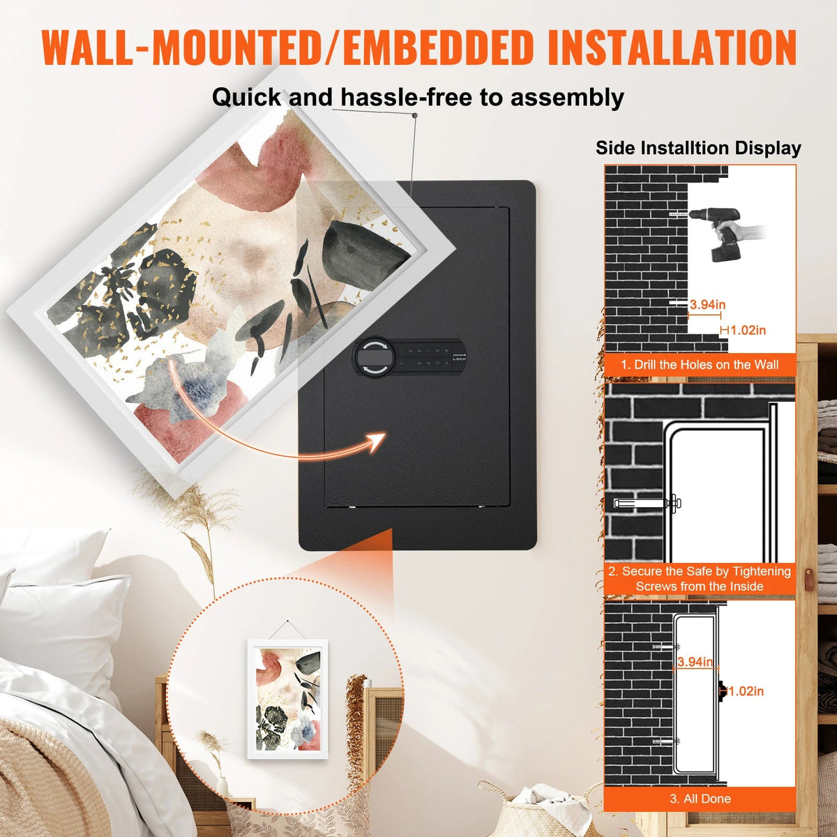SucceBuy Tall Wall Safe 3/4Tier Hidden Wall Safe with Keypad Q235 Cold-Rolled Steel In Wall Safe for Money Jewelry Passport Home - AMOCARTSucceBuy Tall Wall Safe 3/4Tier Hidden Wall Safe with Keypad Q235 Cold-Rolled Steel In Wall Safe for Money Jewelry Passport Home