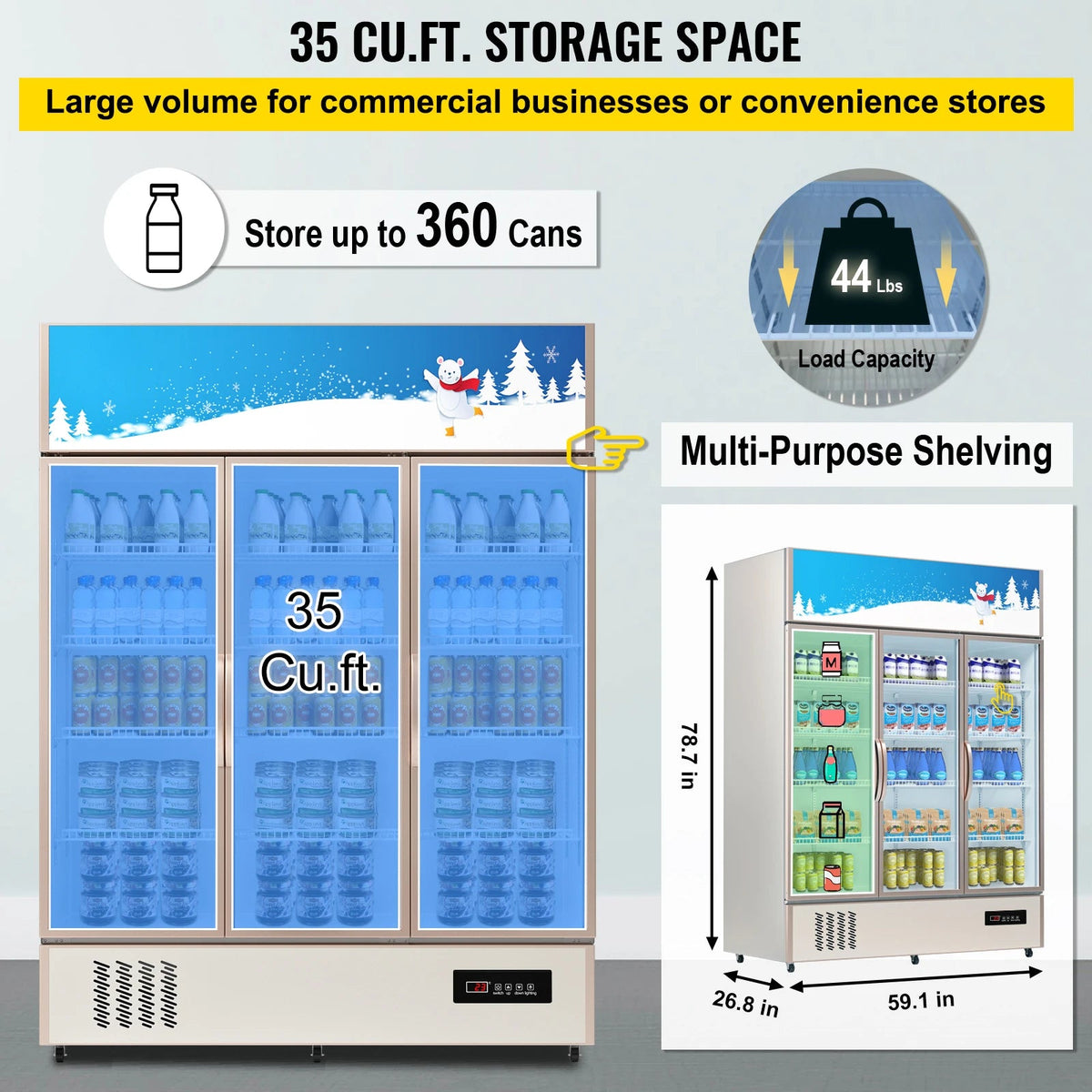 SucceBuy Triple Swing Door Commercial Refrigerator Display Fridge Upright Beverage Cooler Glass Door with LED Light - AMOCARTSucceBuy Triple Swing Door Commercial Refrigerator Display Fridge Upright Beverage Cooler Glass Door with LED Light
