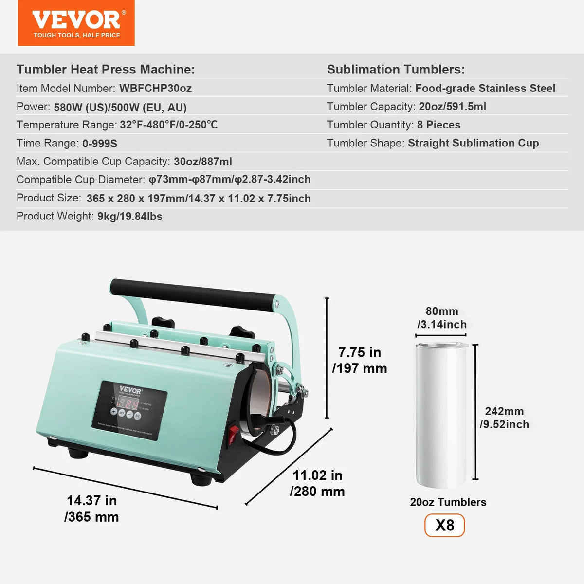 SucceBuy Tumbler Heat Press Machine and Sublimation Tumblers Tumbler Press Set with 8pcs 20OZ Blank Tumblers Mug Press Cup Press - AMOCARTSucceBuy Tumbler Heat Press Machine and Sublimation Tumblers Tumbler Press Set with 8pcs 20OZ Blank Tumblers Mug Press Cup Press